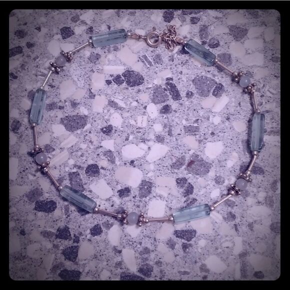 Silver Ankle Bracelet With Aqua Beads - Picture 1 of 8